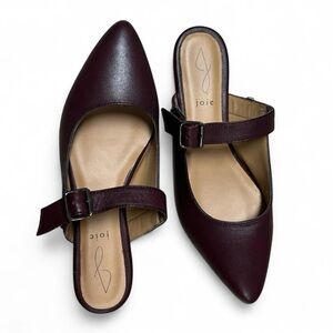 Anthropologie Joie Deep Burgundy Genuine Leather Slip On Pointy Toe Mules